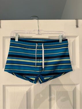2xist Men's Blue and Teal Striped Swim Trunks with Drawstring